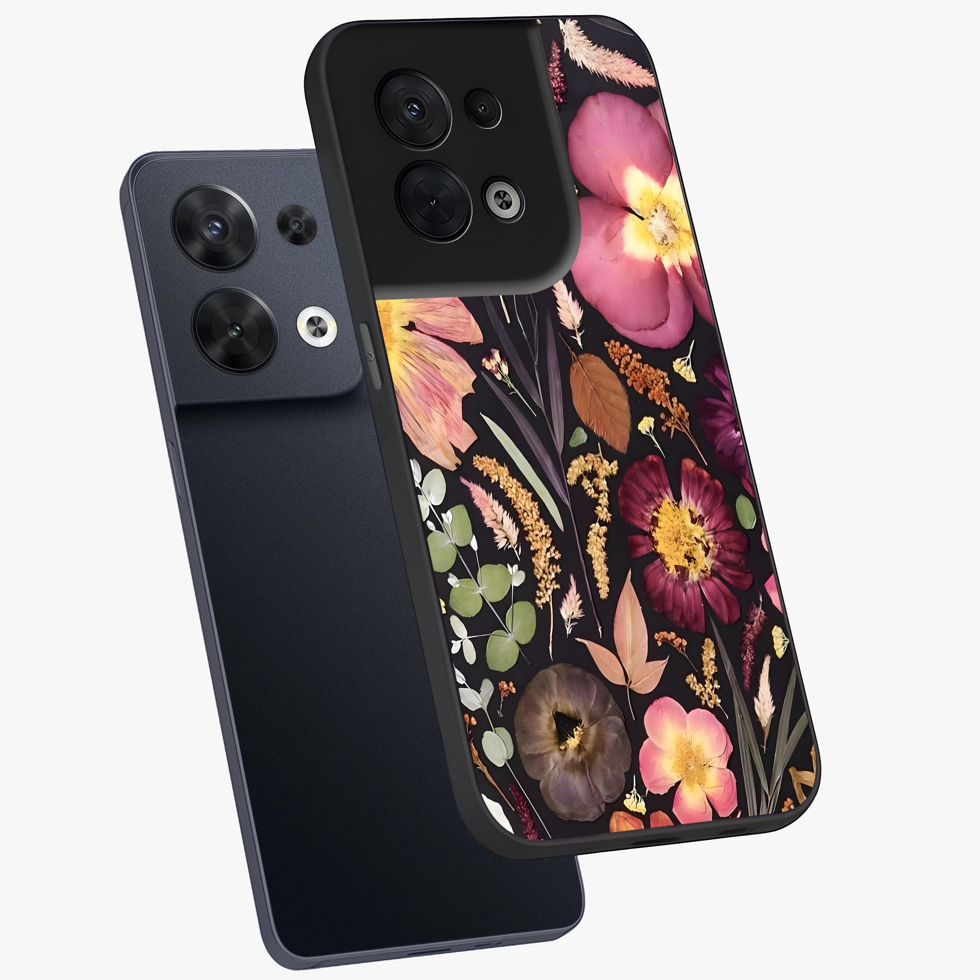 Petal Dream Tapestry Glass Case displayed in angled mockup highlighting decorative petal pattern with elegant botanical aesthetic.