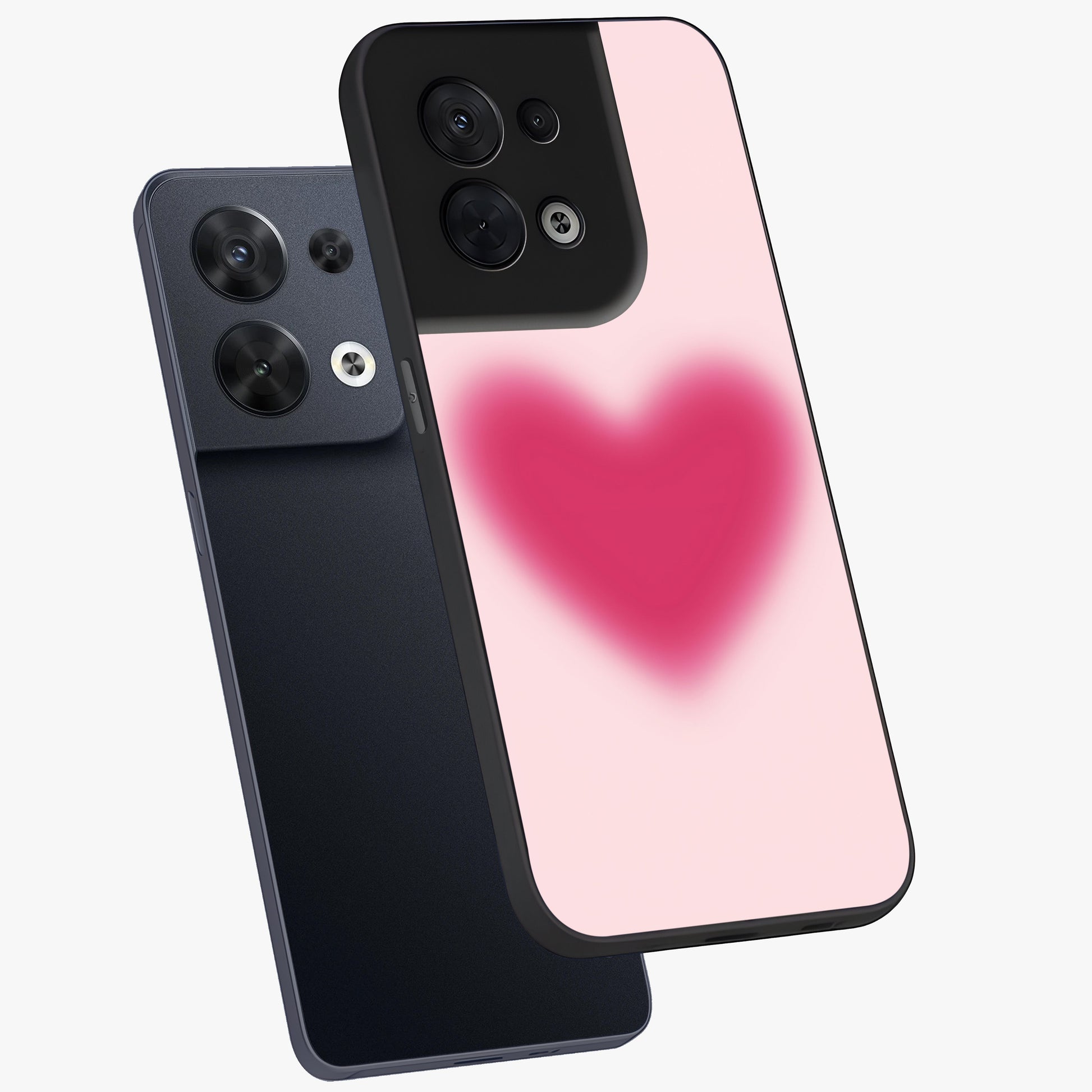 Pink Aura Heart Glass Case displayed in angled mockup highlighting vibrant pink heart design with dreamy aura aesthetic.