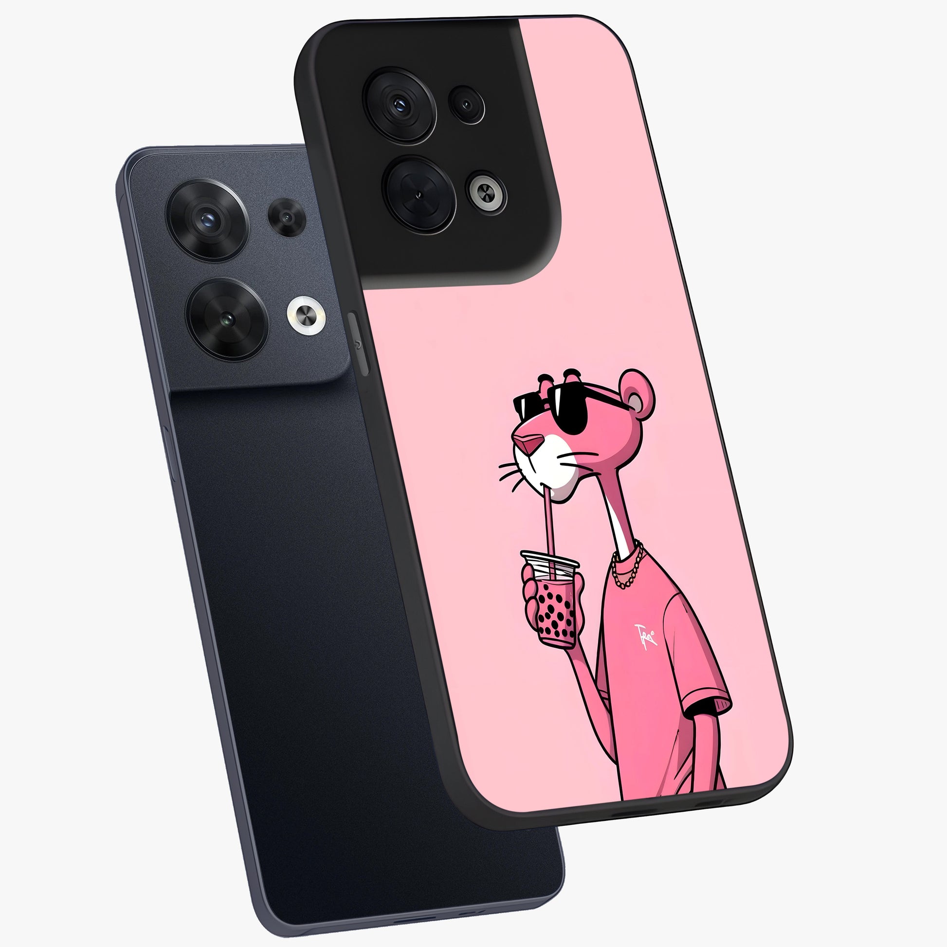 Pink Panther Glass Case displayed in angled mockup highlighting playful cartoon character design with vibrant pink aesthetic.