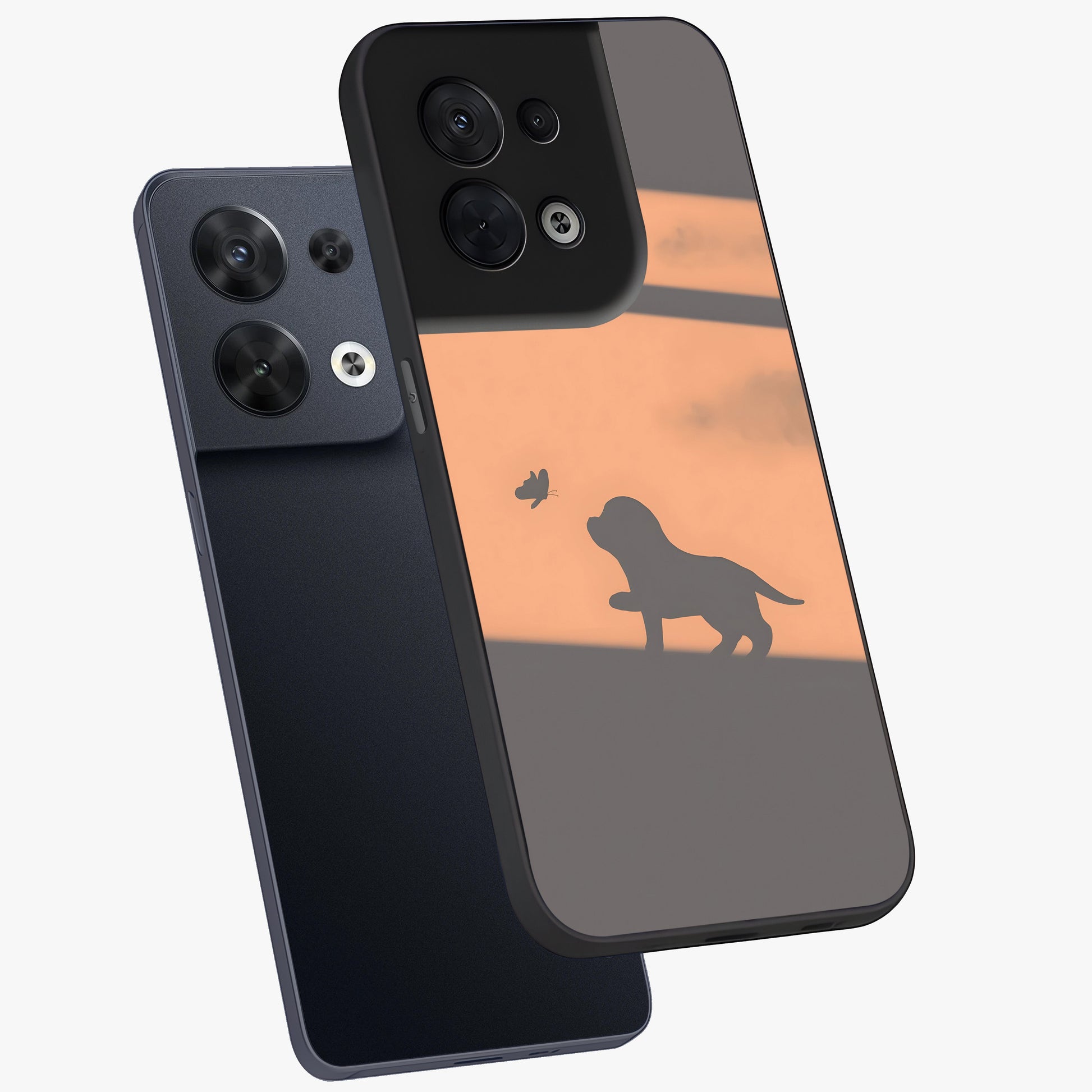Puppy Shadow Art Glass Case displayed in angled mockup highlighting playful dog illustration with artistic shadow aesthetic.