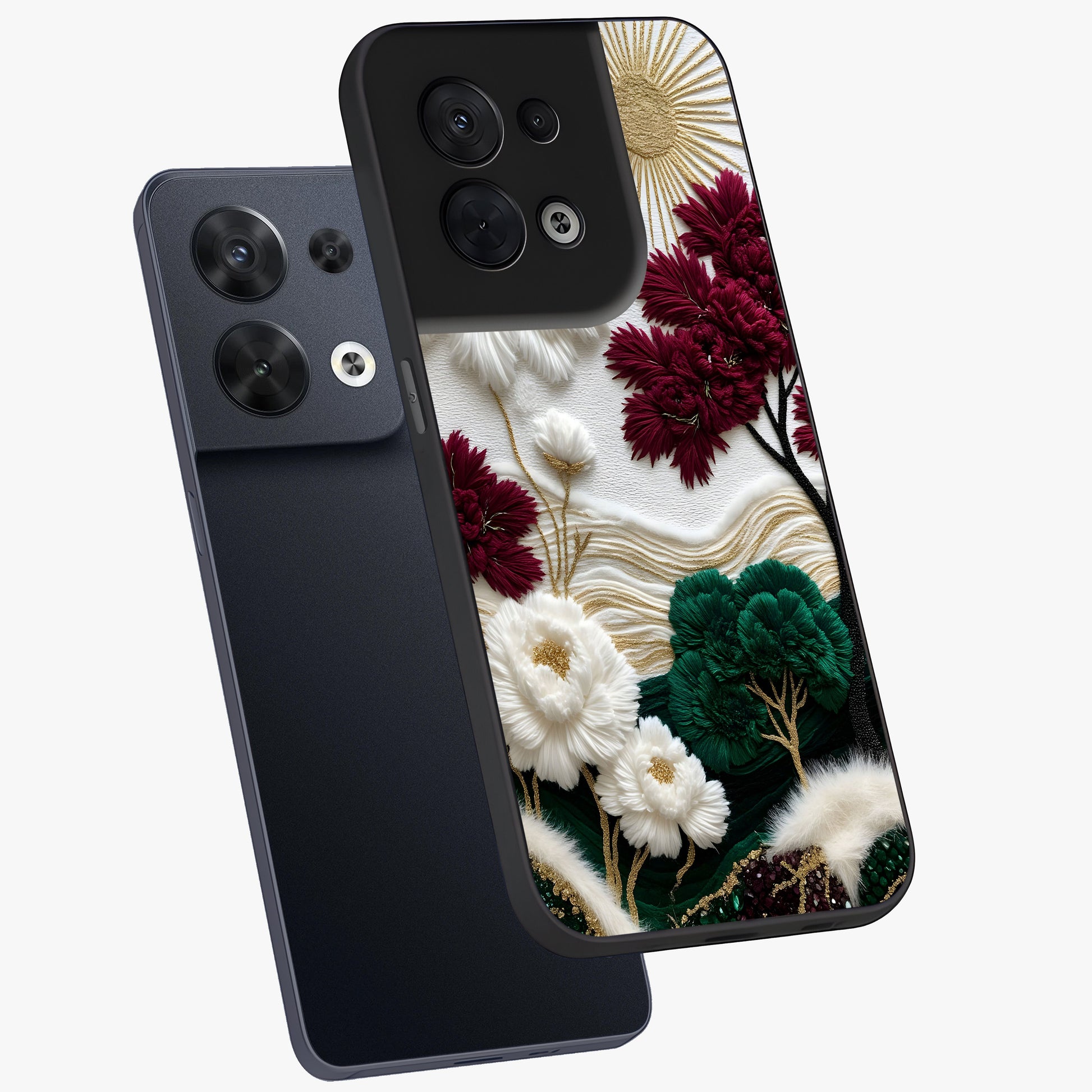 Radiant Bloom Elegance Glass Case displayed in angled mockup highlighting graceful floral design with radiant aesthetic style.