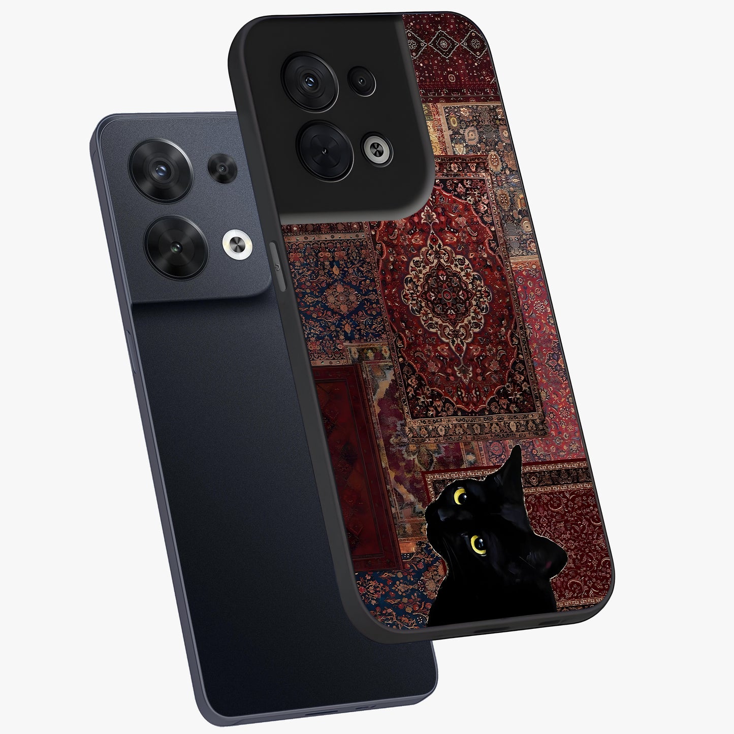 Regal Magic Cat Apple Glass Case displayed in angled mockup highlighting whimsical feline design with fantasy aesthetic.