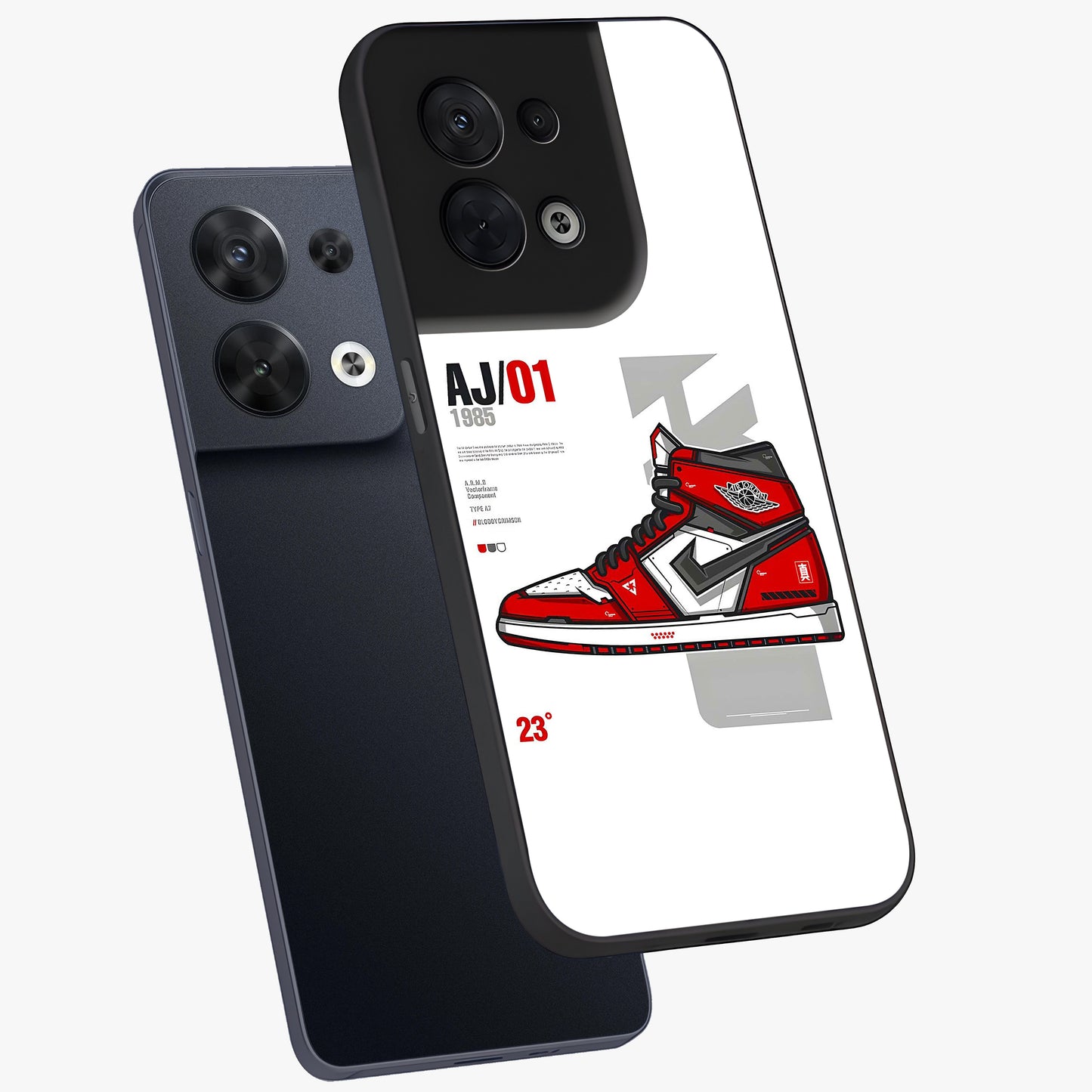 Retro Sneaker Blueprint Glass Case displayed in angled mockup highlighting detailed shoe design with sporty retro aesthetic.