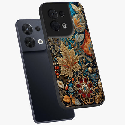 Royal Jewel Garden Glass Case displayed in angled mockup highlighting vibrant jewel inspired floral design with elegant aesthetic.