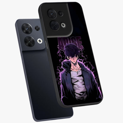 Shadow Monarch Awakening Glass Case displayed in angled mockup highlighting dramatic shadow warrior design with fantasy aesthetic.