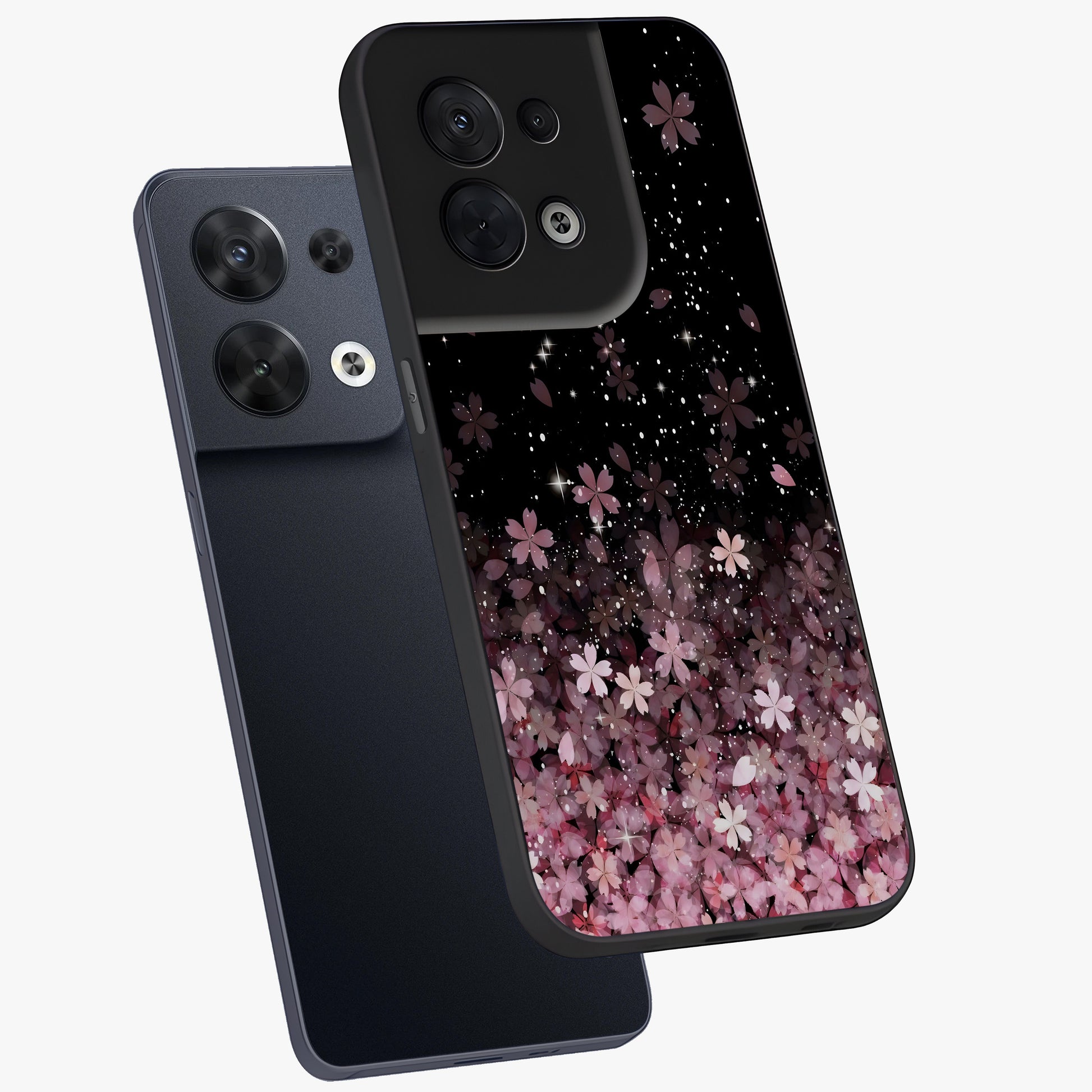 Small Starry Flowers Glass Case displayed in angled mockup highlighting tiny flower pattern with celestial aesthetic style.