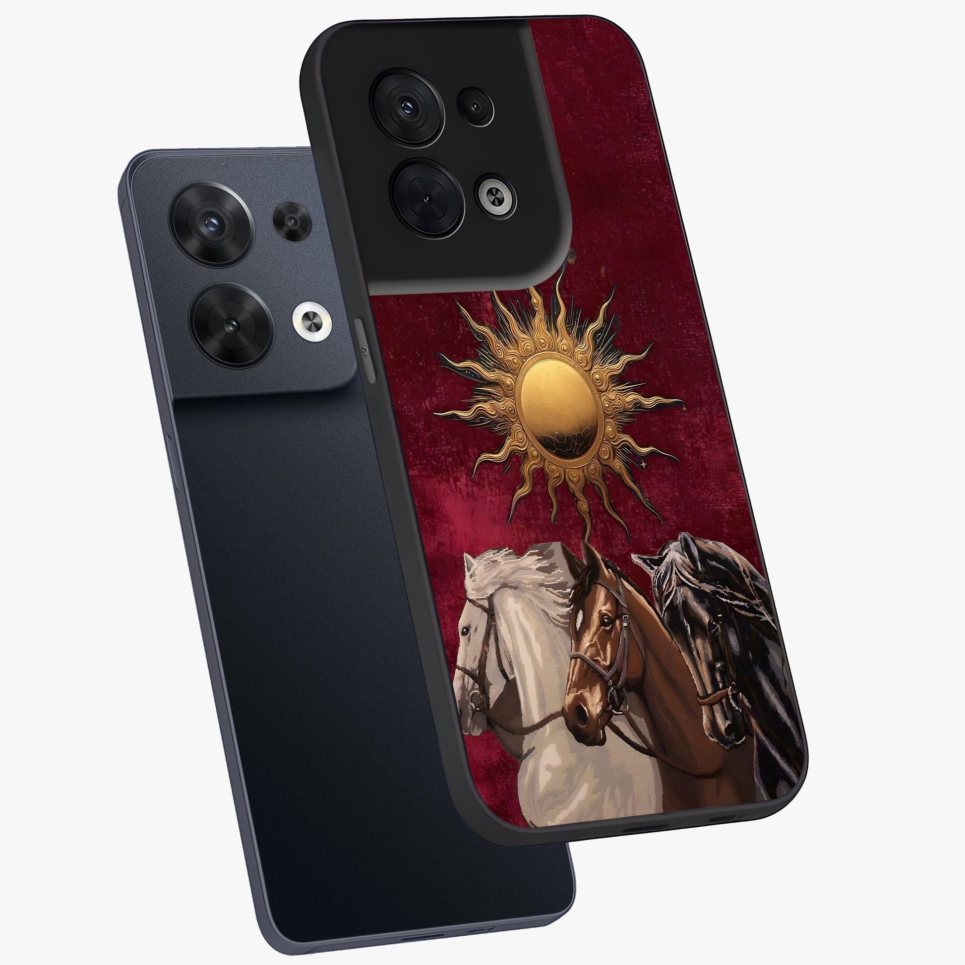 Solar Riders Glass Case displayed in angled mockup highlighting powerful rider illustration with radiant solar aesthetic.