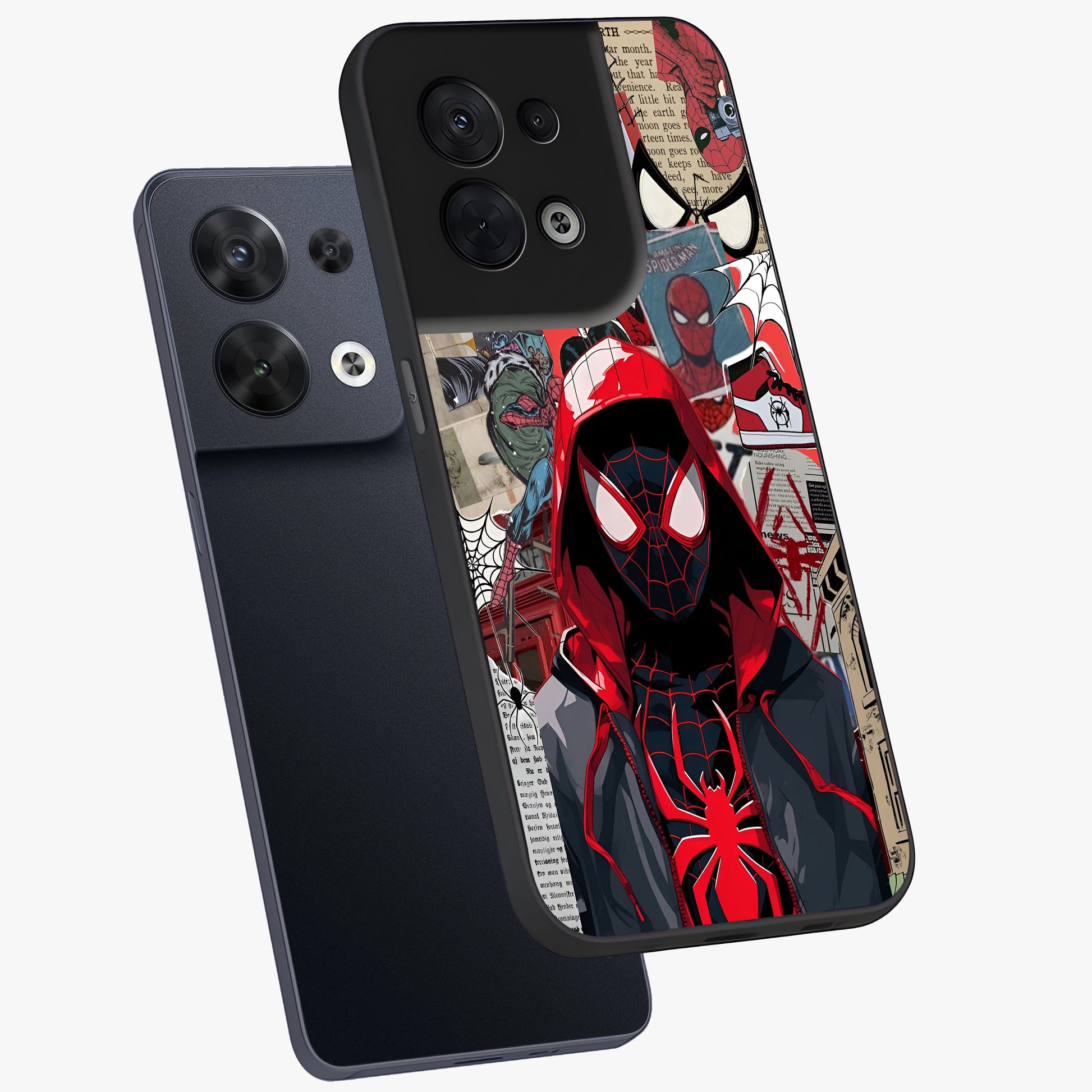 Spider Collage Street Glass Case displayed in angled mockup highlighting dynamic street style collage design with comic aesthetic.