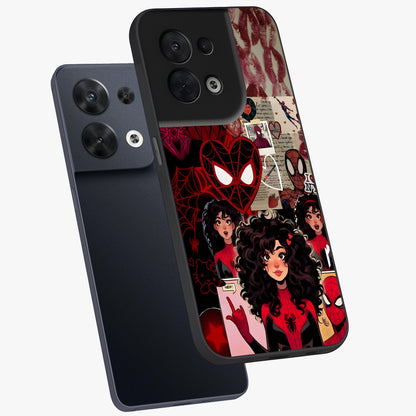 Spider Love Story Glass Case displayed in angled mockup highlighting expressive comic inspired design with playful aesthetic.