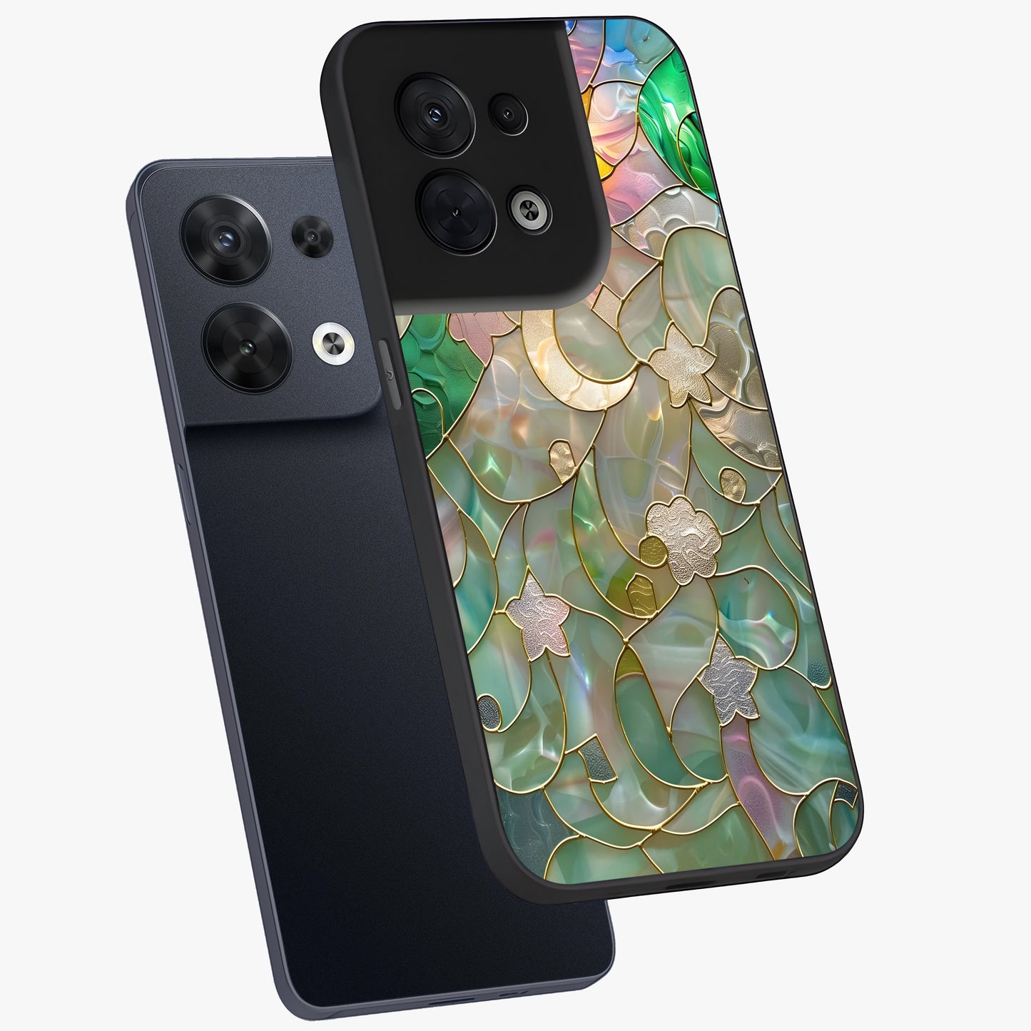 Stained Sunrise Glow Glass Case displayed in angled mockup highlighting radiant sunrise design with artistic aesthetic style.
