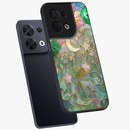 Stained Sunrise Glow Glass Case displayed in angled mockup highlighting radiant sunrise design with artistic aesthetic style.