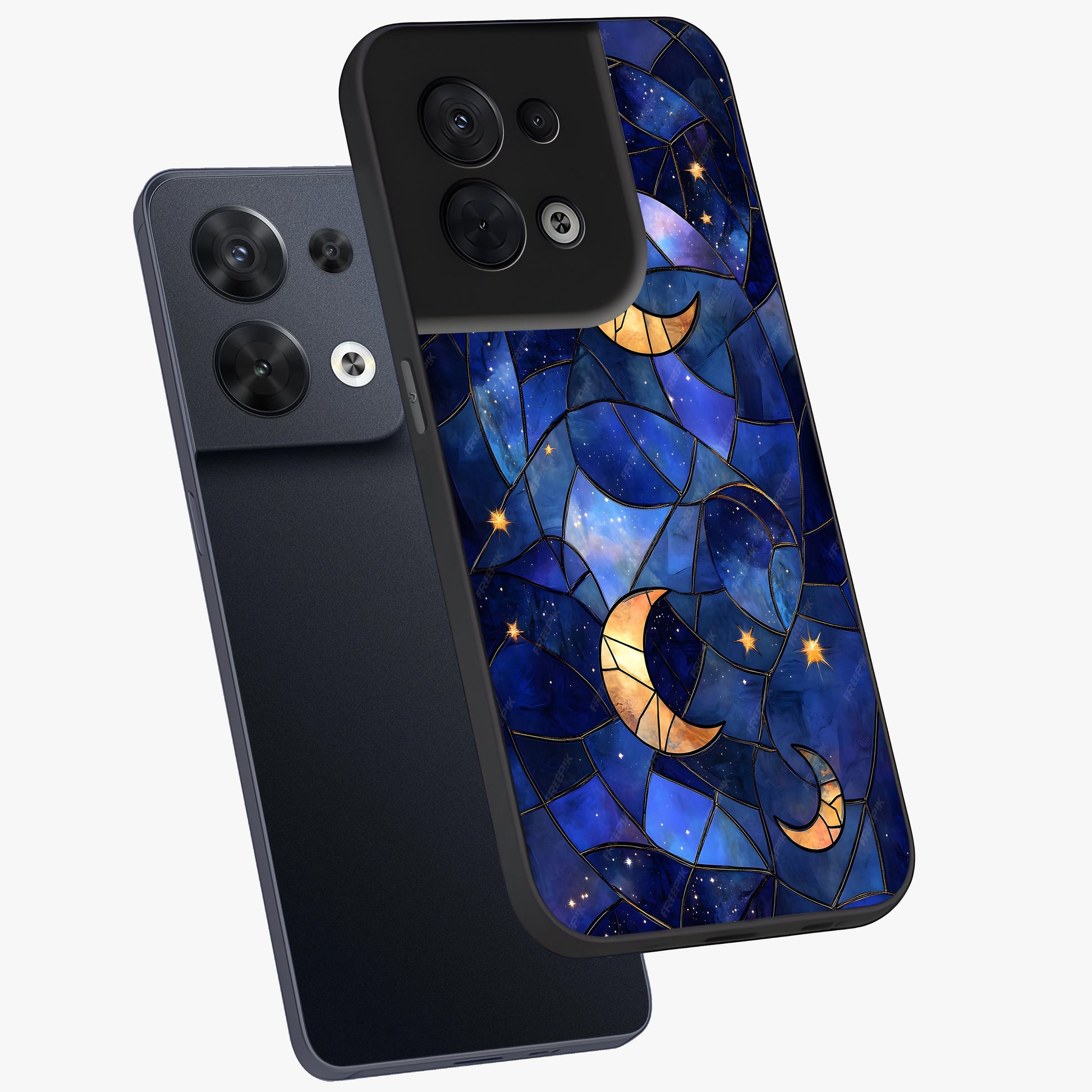 Starlit Sky Tapestry Glass Case displayed in angled mockup highlighting celestial night pattern with artistic aesthetic style.