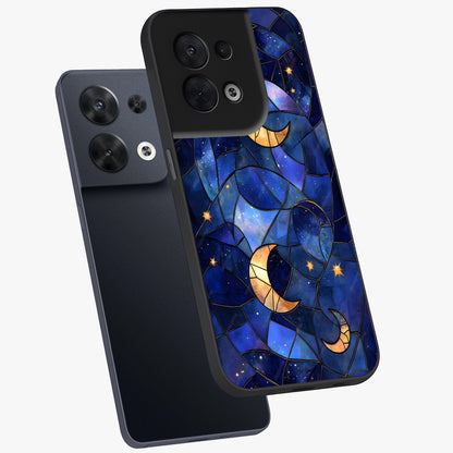 Starlit Sky Tapestry Glass Case displayed in angled mockup highlighting celestial night pattern with artistic aesthetic style.