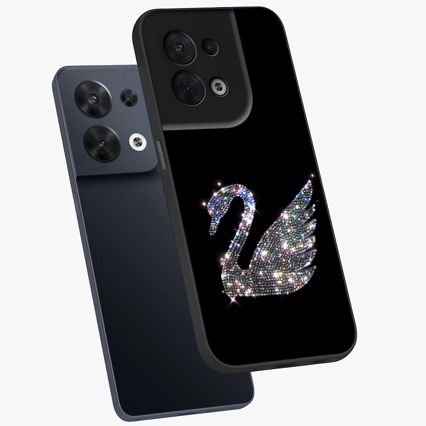 Starlit Swan Grace Glass Case displayed in angled mockup highlighting elegant swan illustration with dreamy celestial aesthetic.