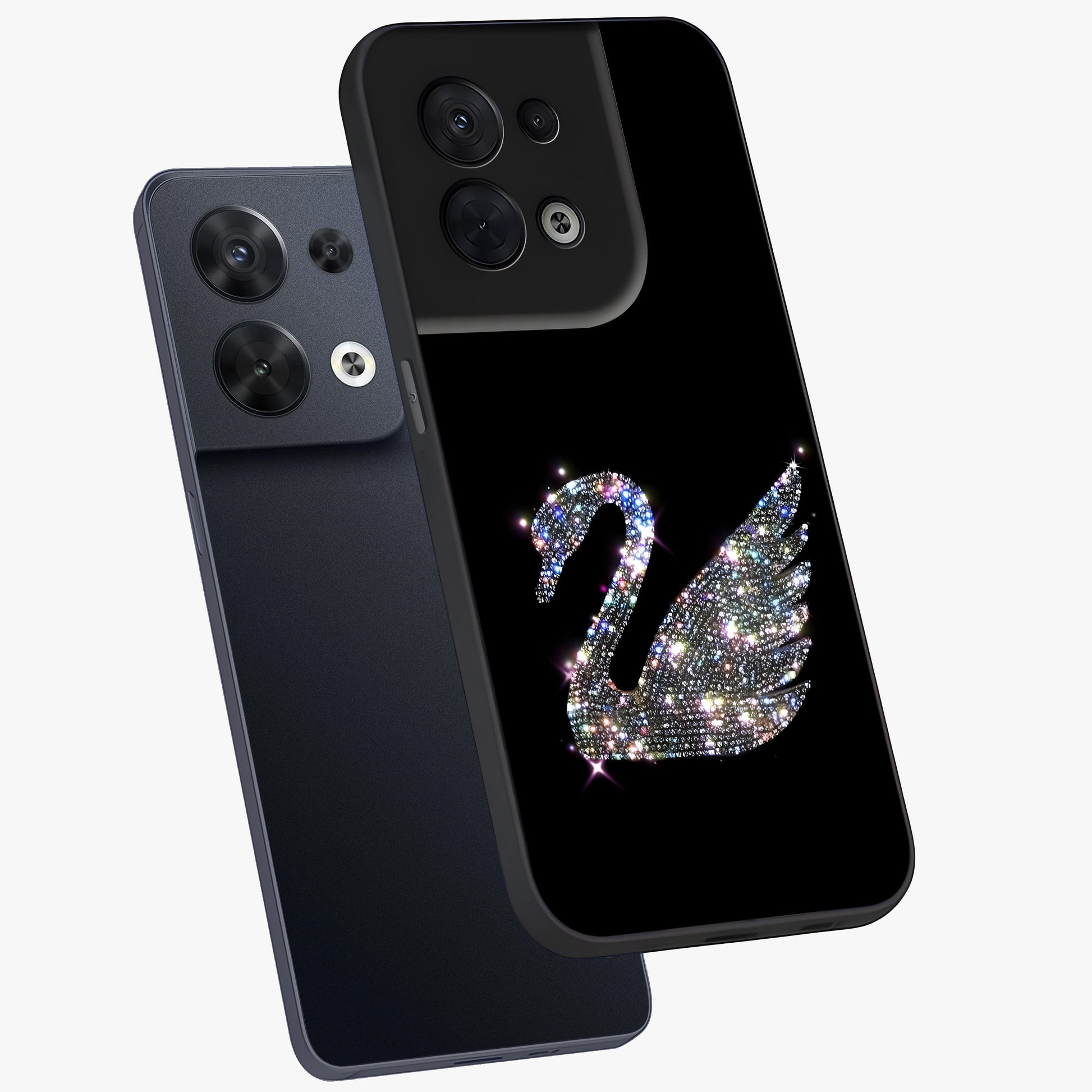 Starlit Swan Grace Glass Case displayed in angled mockup highlighting elegant swan illustration with dreamy celestial aesthetic.
