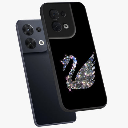 Starlit Swan Grace Glass Case displayed in angled mockup highlighting elegant swan illustration with dreamy celestial aesthetic.