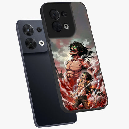 Titan Awakening Fury Glass Case displayed in angled mockup highlighting dramatic giant warrior design with bold anime aesthetic.
