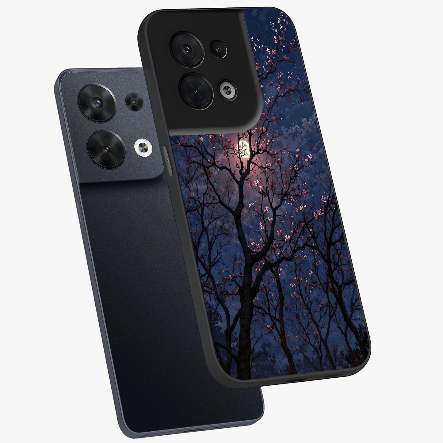 Twilight Sakura Serenade Glass Case displayed in angled mockup highlighting delicate sakura flower design with dreamy aesthetic.