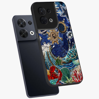Universe Underwater Spark Glass Case displayed in angled mockup highlighting glowing aquatic design with celestial aesthetic.