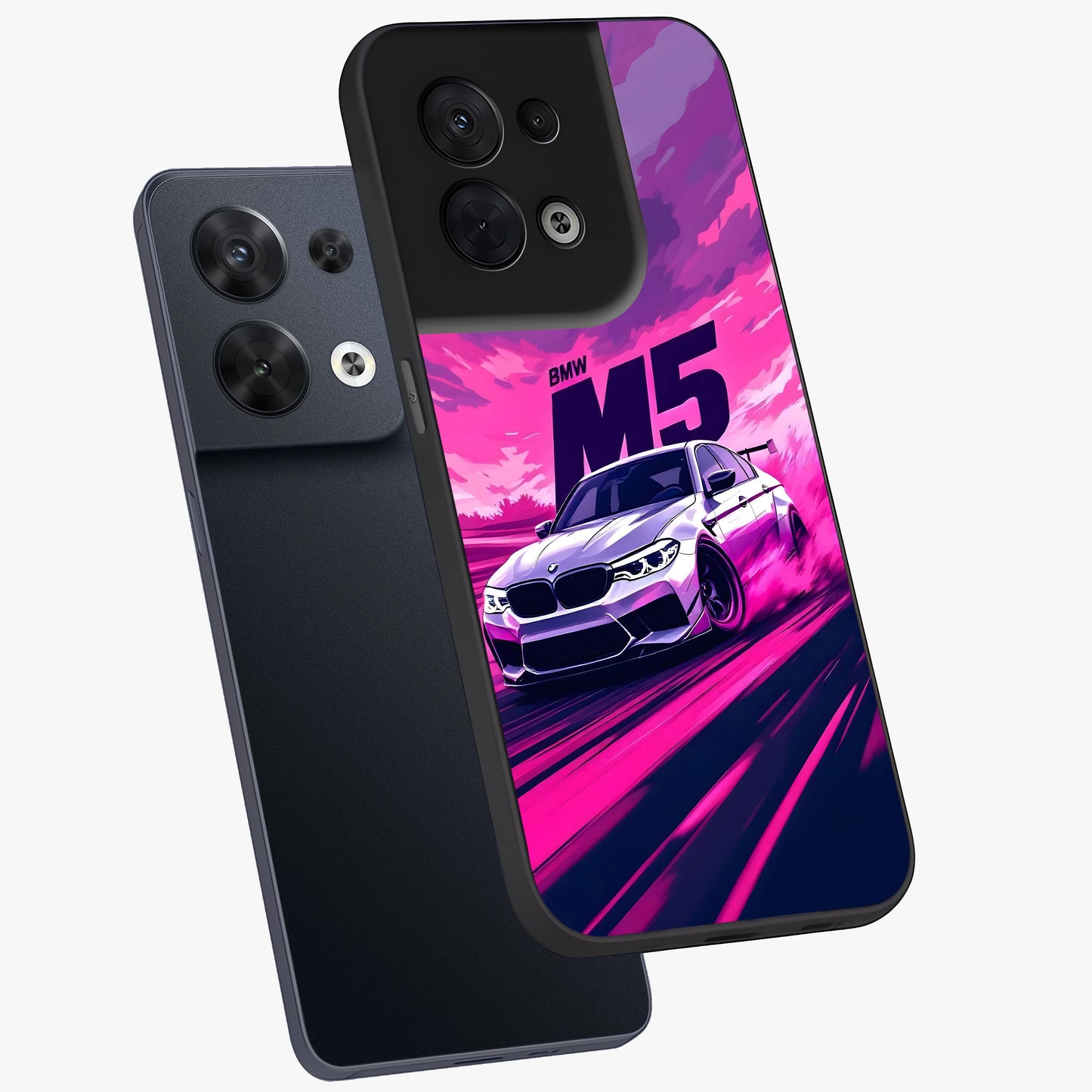 Velocity Drift Pulse Glass Case displayed in angled mockup highlighting dynamic drift design with sporty automotive aesthetic.