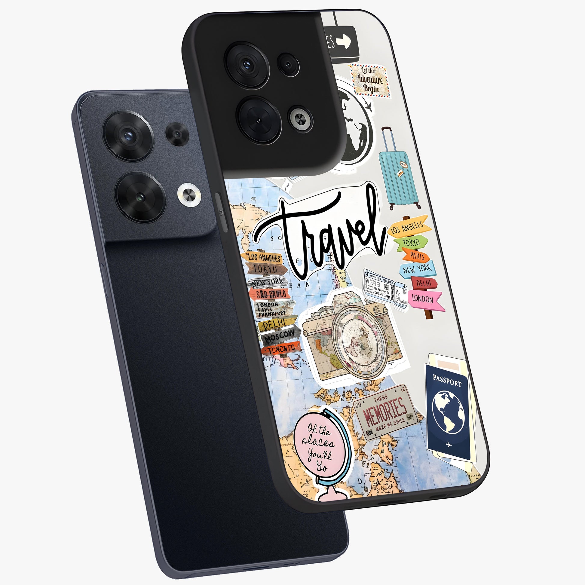 Wanderlust Journal Glass Case displayed in angled mockup highlighting adventure themed design with aesthetic travel vibe.