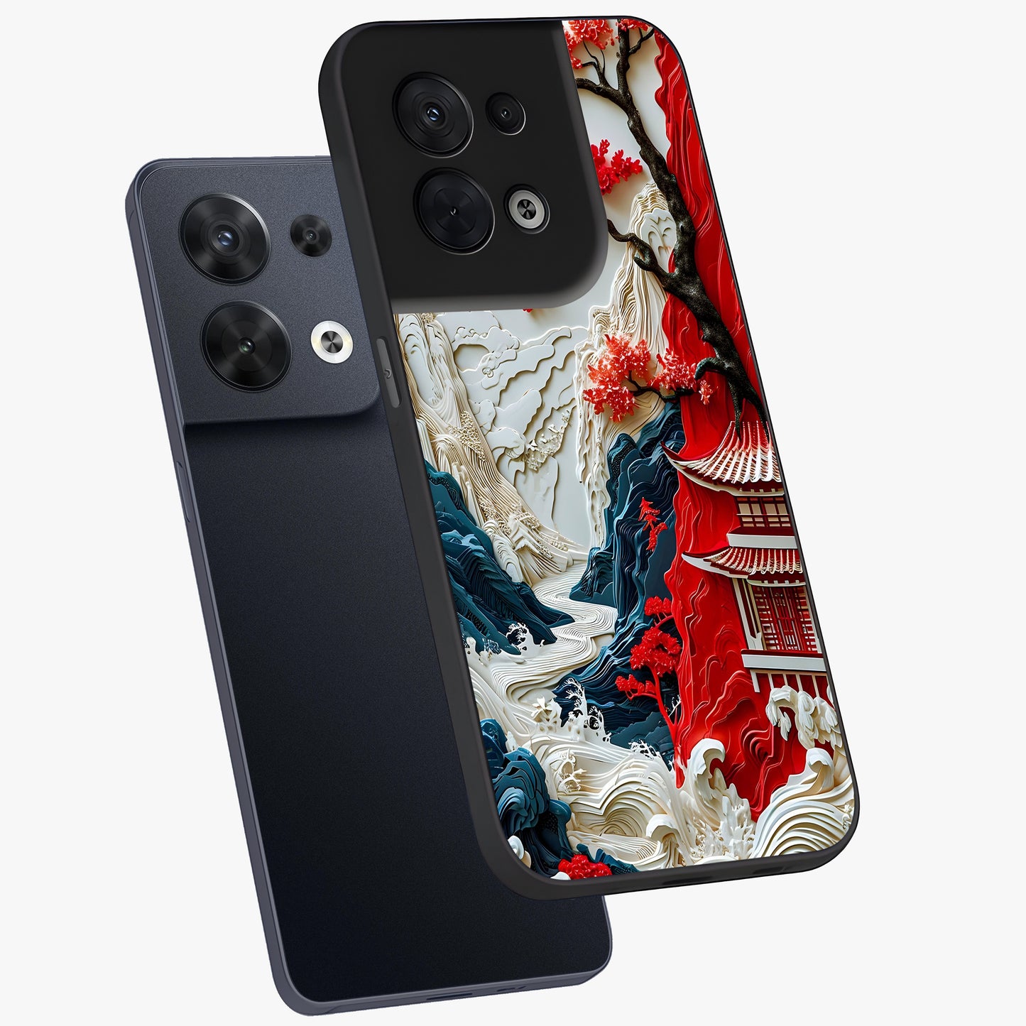Whispers Of Sakura Waves Glass Case displayed in angled mockup highlighting flowing sakura design with soft floral aesthetic.