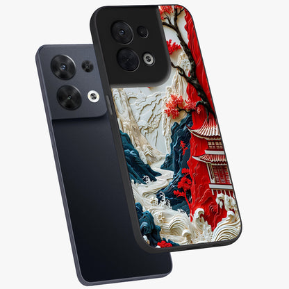Whispers Of Sakura Waves Glass Case displayed in angled mockup highlighting flowing sakura design with soft floral aesthetic.