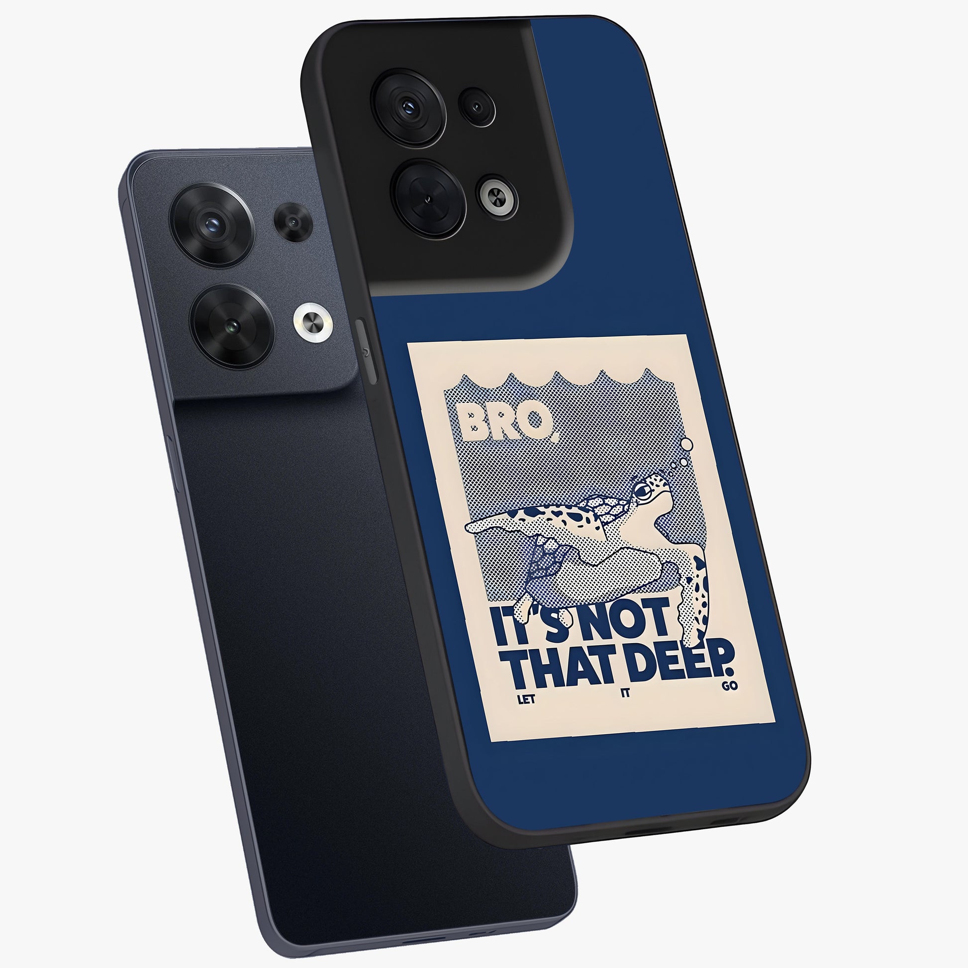 Worry Less Swim Glass Case displayed in angled mockup highlighting fun typography design with relaxed aesthetic style.