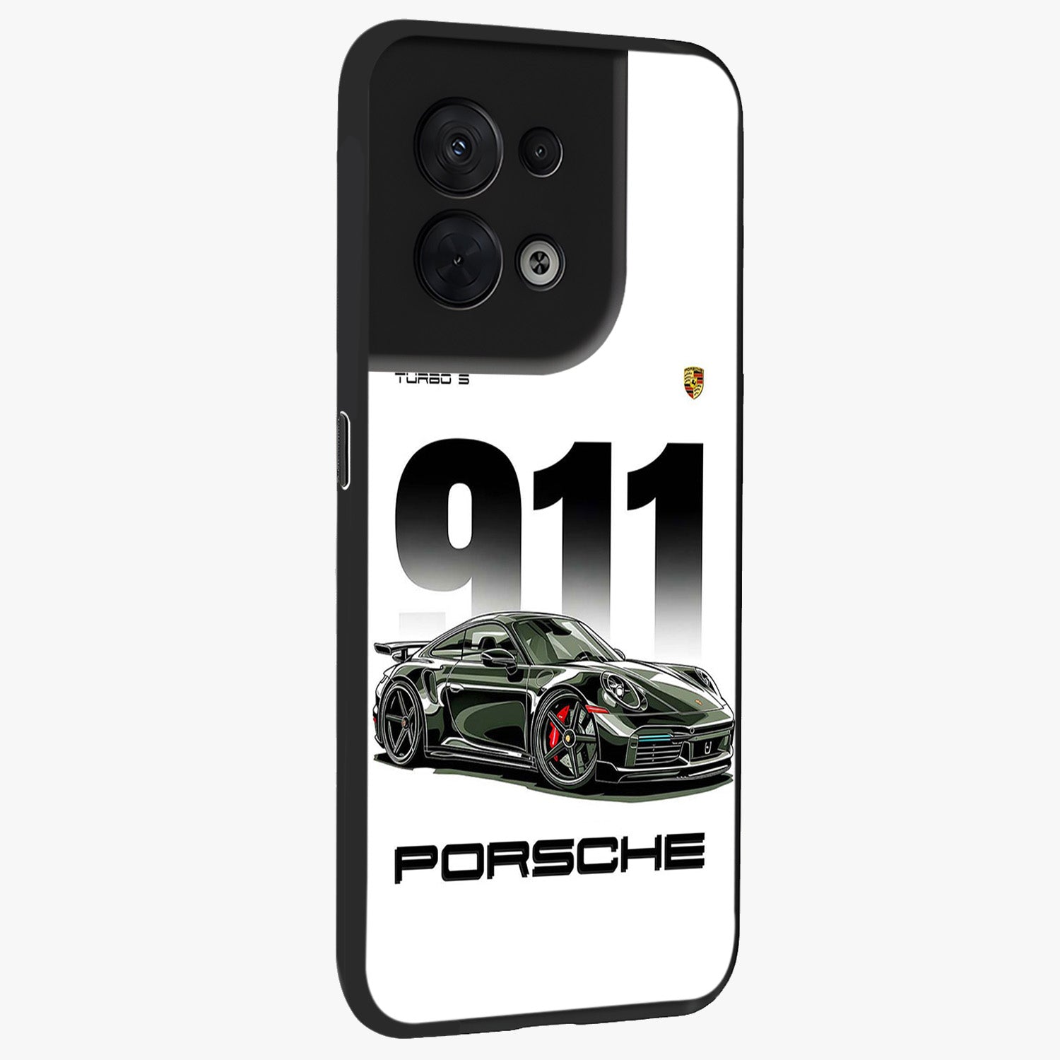 911 Turbo Dominance Glass Case upright perspective showcasing powerful racing design and modern automotive aesthetic.