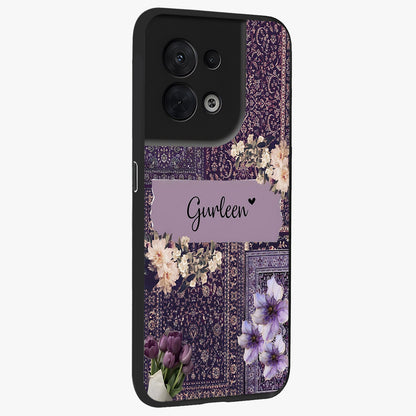 Antique Floral Whisper Custom Name Glass Case upright view showcasing delicate floral artwork with custom name feature.