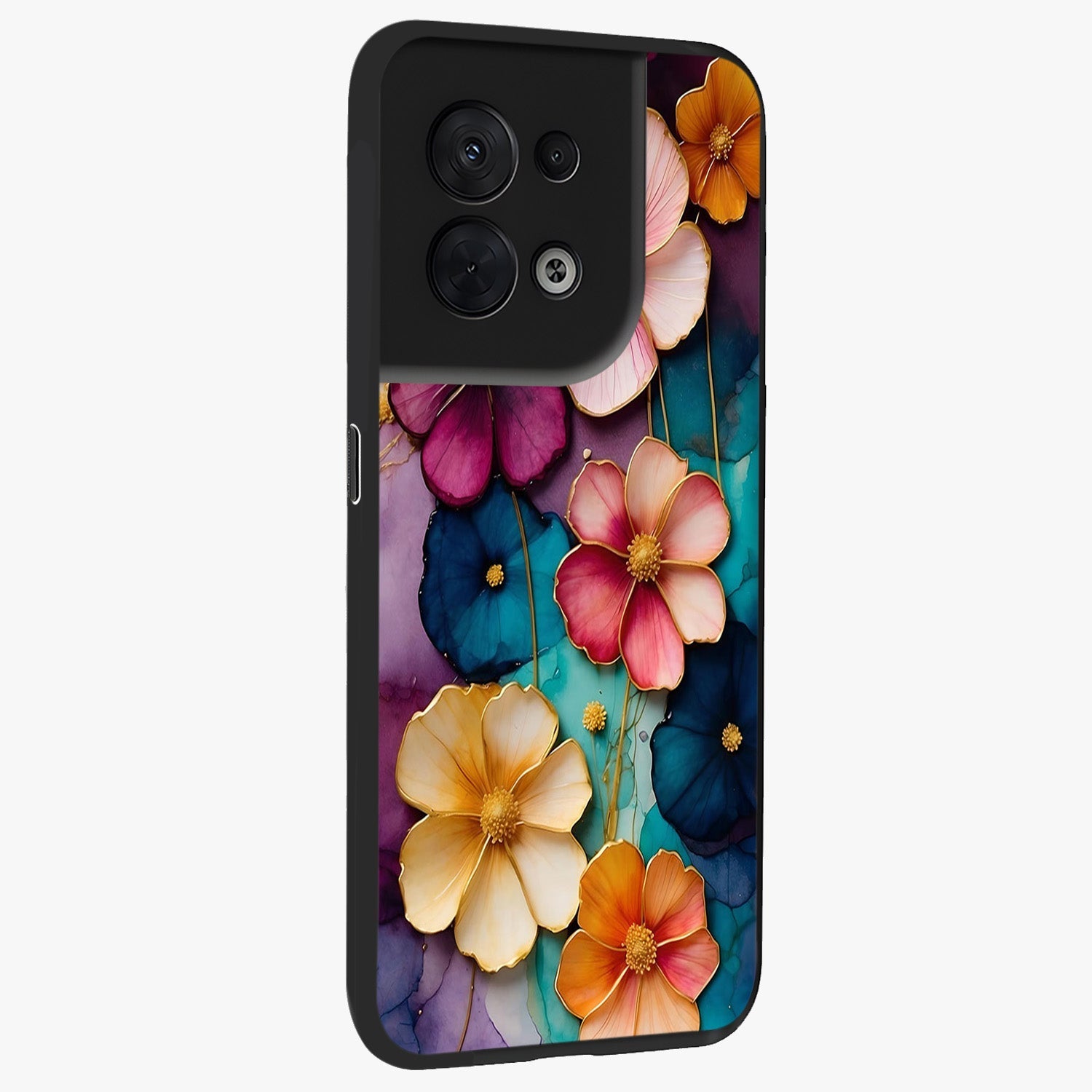 Artlyn Grace Flower Pattern Glass Case upright view showcasing graceful floral artwork with aesthetic botanical style.