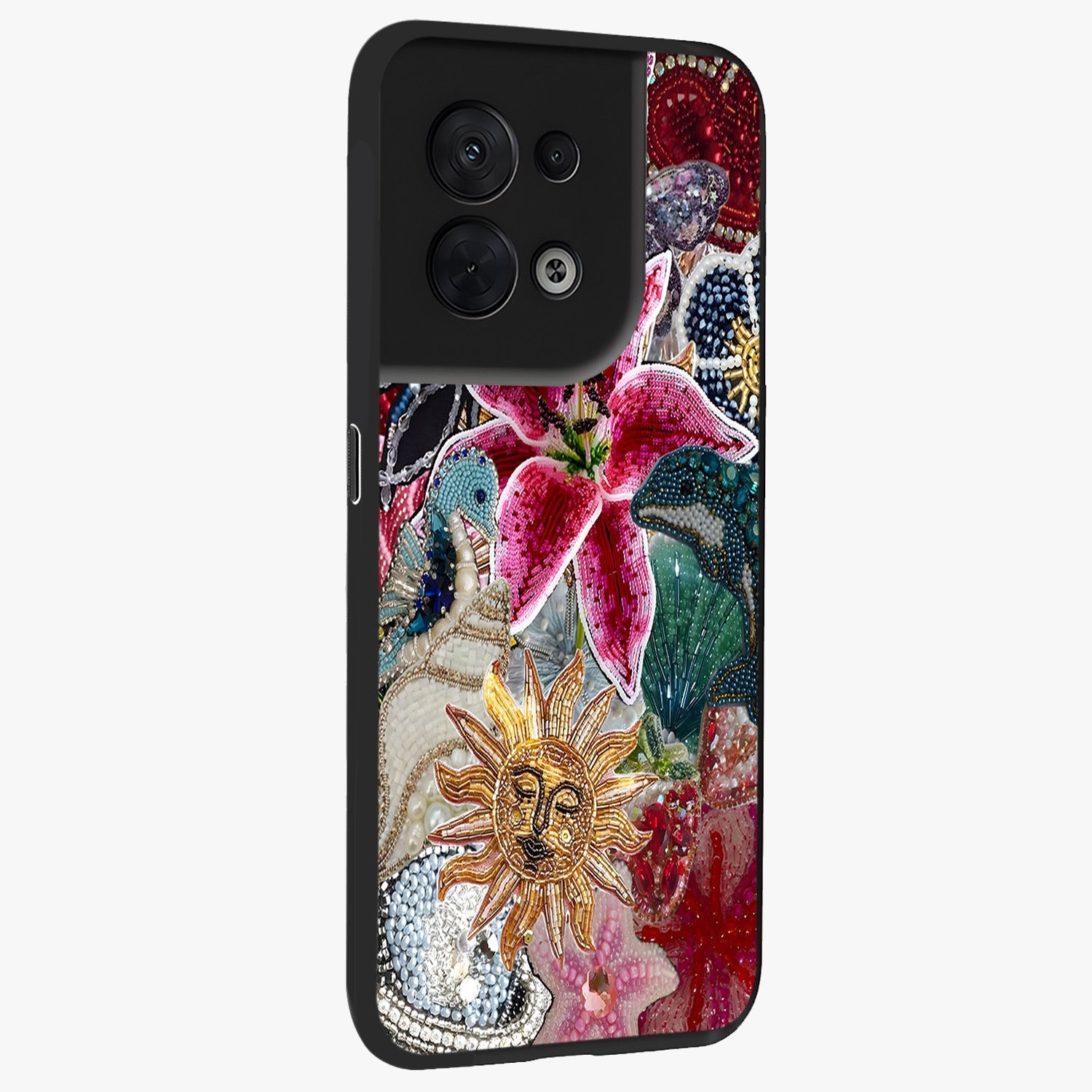 Beaded Garden Fantasy Glass Case upright view showcasing whimsical garden aesthetic with artistic bead details.