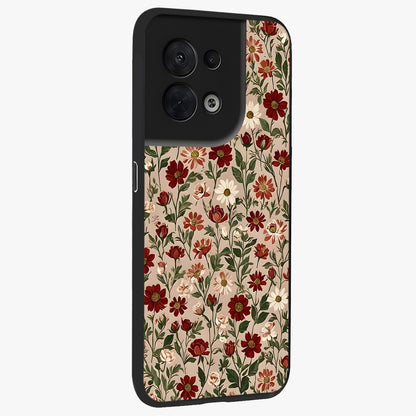 Biege Flower With Leaf Glass Case upright view showcasing delicate beige flower illustration with clean botanical style.
