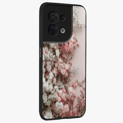 Blush Blossom Cloud Glass Case upright view showcasing calm floral cloud artwork with gentle dreamy theme.