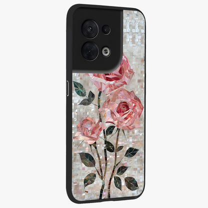 Blush Mosaic Bloom Glass Case upright view showcasing decorative floral mosaic artwork with stylish modern aesthetic.