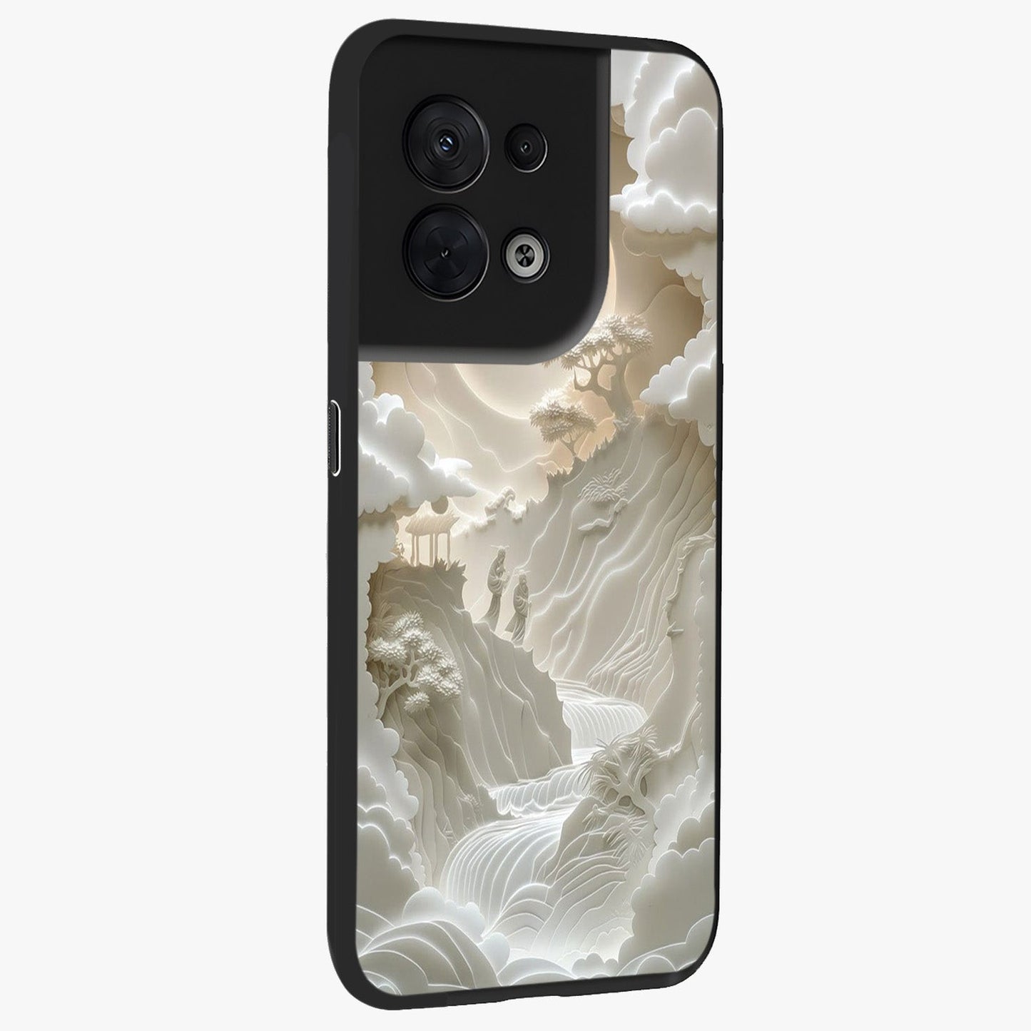 Celestial Origami Glass Case upright view showcasing creative origami artwork with modern celestial style.
