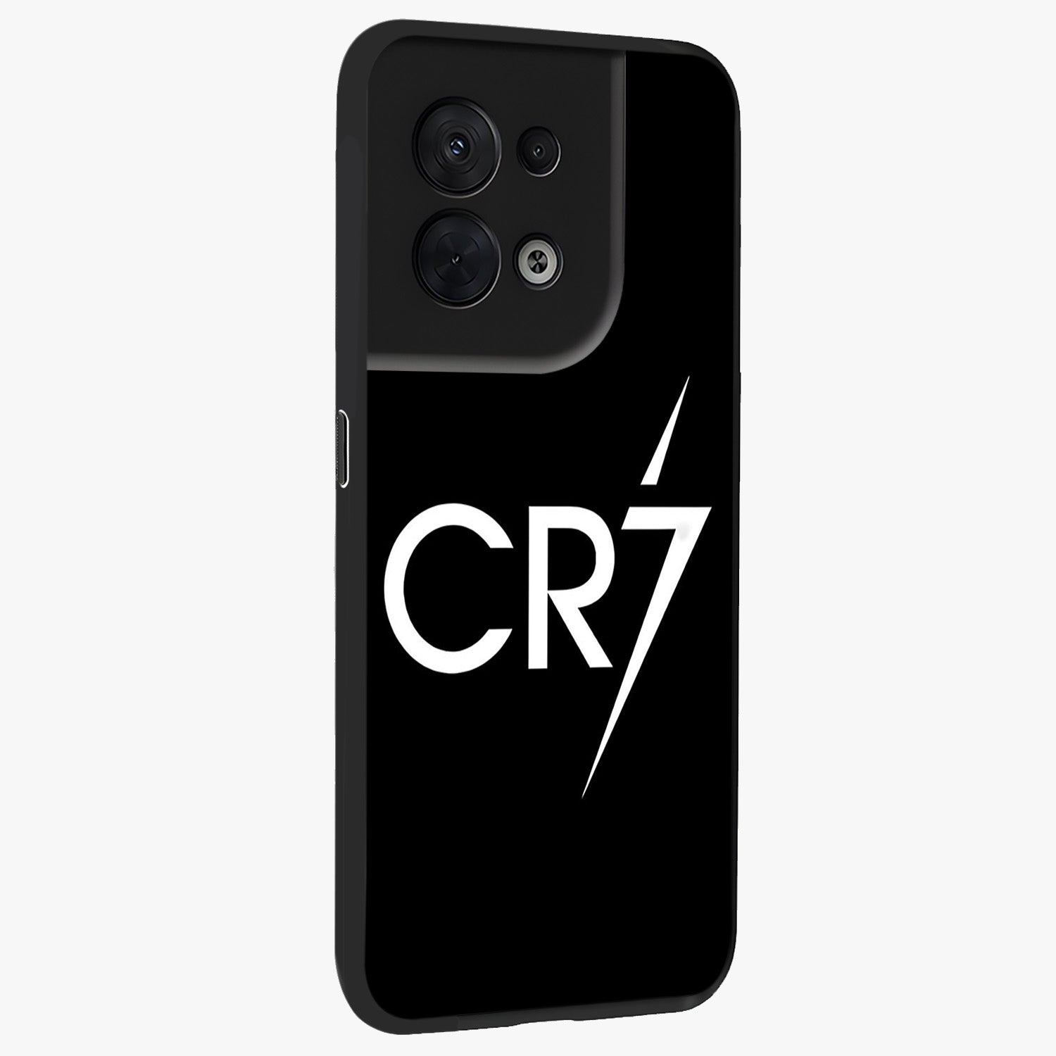 Cr7 Elite Strike Glass Case upright view showcasing energetic football inspired design with modern sports aesthetic.
