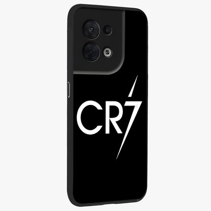 Cr7 Elite Strike Glass Case upright view showcasing energetic football inspired design with modern sports aesthetic.