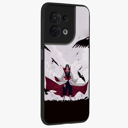 Crimson Crow Ascension Glass Case upright view showcasing dramatic crow artwork with bold gothic theme.