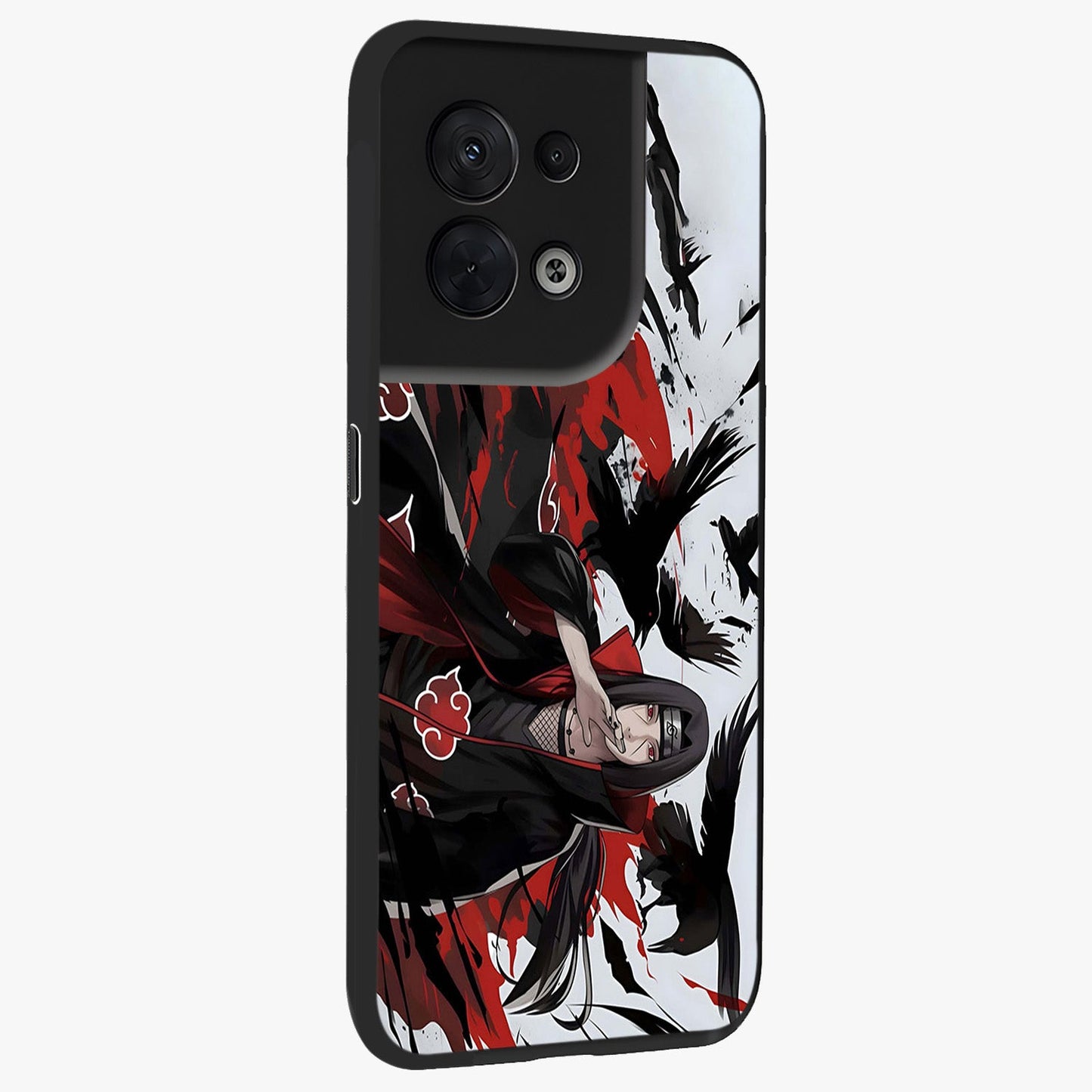 Crimson Crow Illusion Glass Case upright view showcasing striking crow illusion artwork with intense crimson theme.