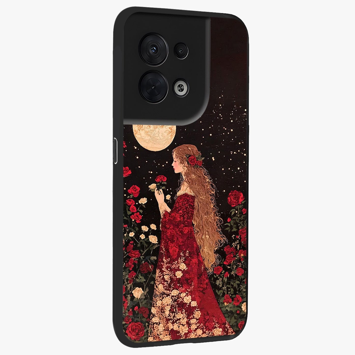 Crimson Dreams Glass Case upright view showcasing dreamy red toned artwork with modern aesthetic style.