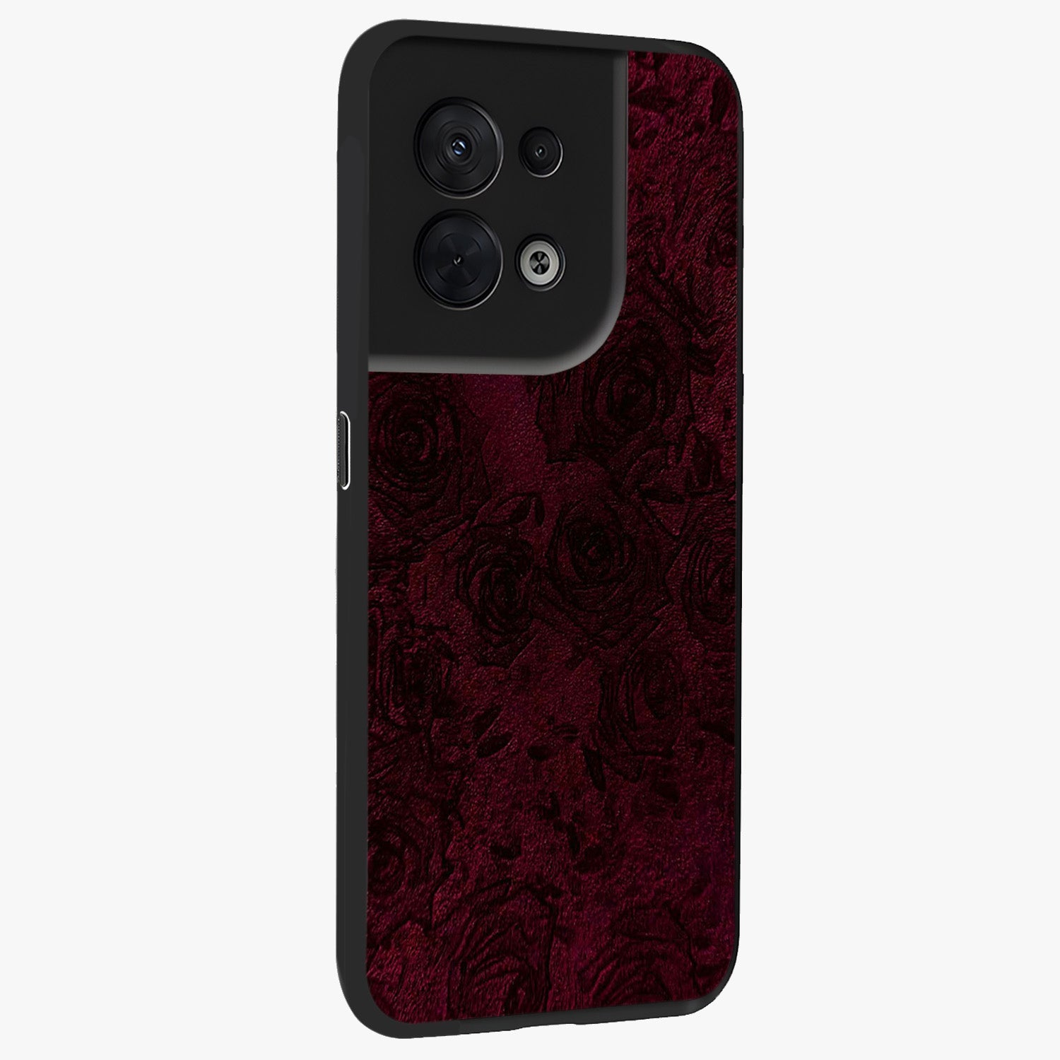Crimson Fade Flow Glass Case upright view showcasing dynamic crimson flow artwork with stylish abstract theme.
