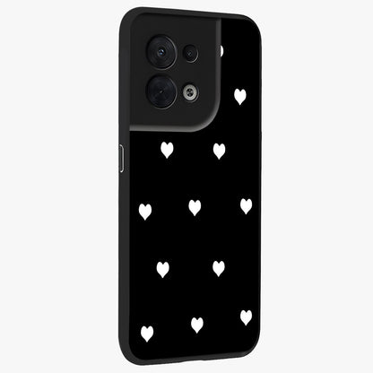 Cute And Simple White Hearts Glass Case upright view showcasing simple white hearts artwork with soft minimal theme.