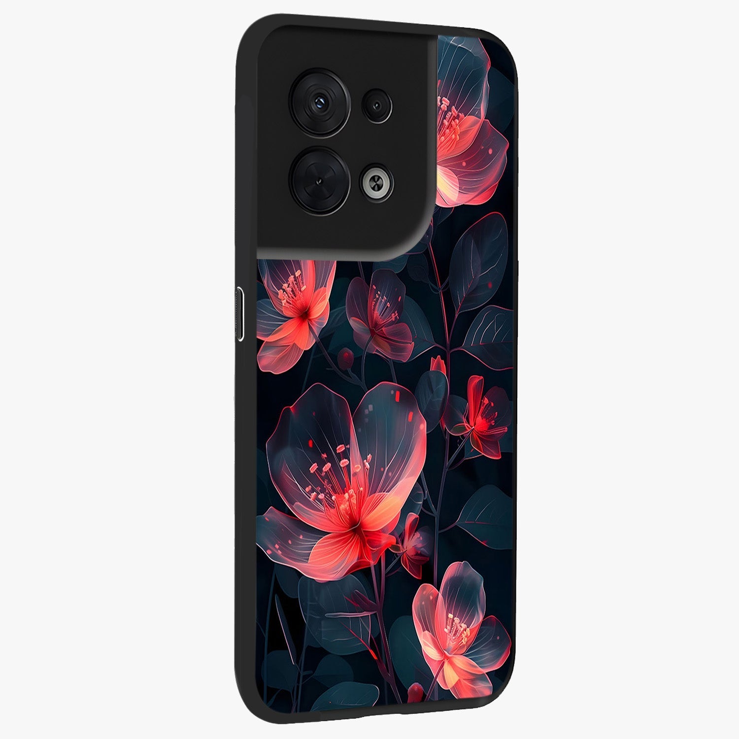 Dark Shade of Flower Glass Case upright view showcasing delicate flower artwork with rich dark floral theme.