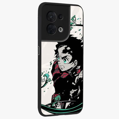 Demon Slayer Glass Case upright view showcasing powerful anime artwork with intense warrior theme.