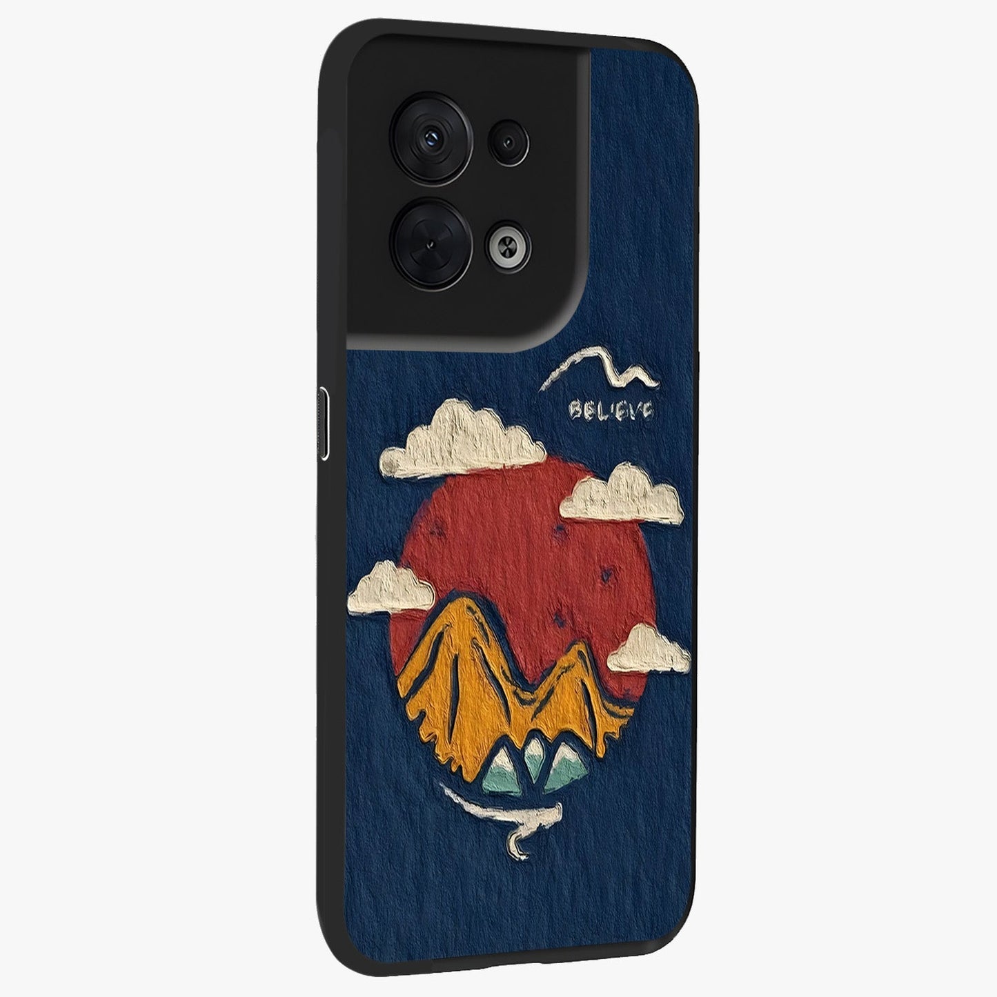 Dream Beyond Mountains Glass Case upright view showcasing beautiful mountain scenery with inspirational nature theme.