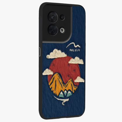 Dream Beyond Mountains Glass Case upright view showcasing beautiful mountain scenery with inspirational nature theme.