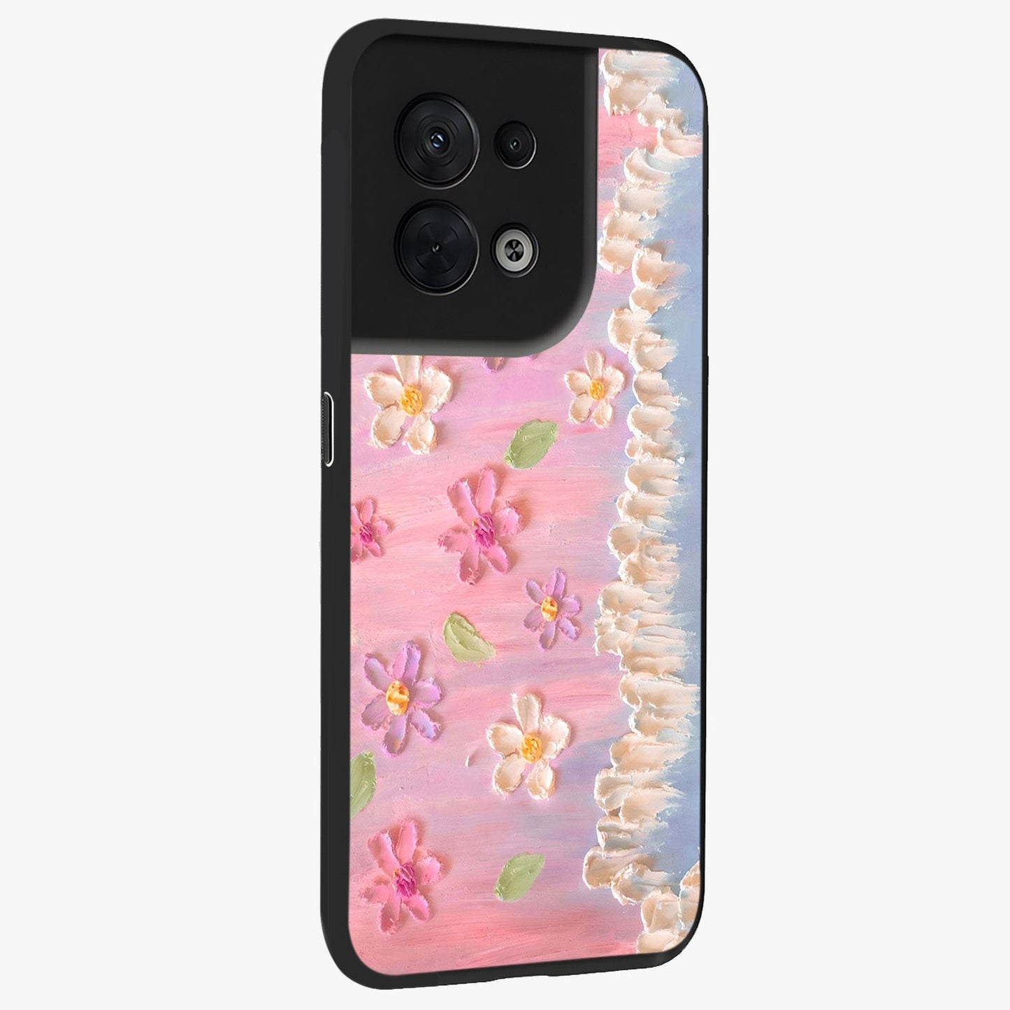 Dreamy Painted Garden Glass Case upright view showcasing vibrant floral garden artwork with artistic nature theme.