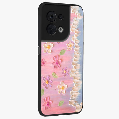 Dreamy Painted Garden Glass Case upright view showcasing vibrant floral garden artwork with artistic nature theme.
