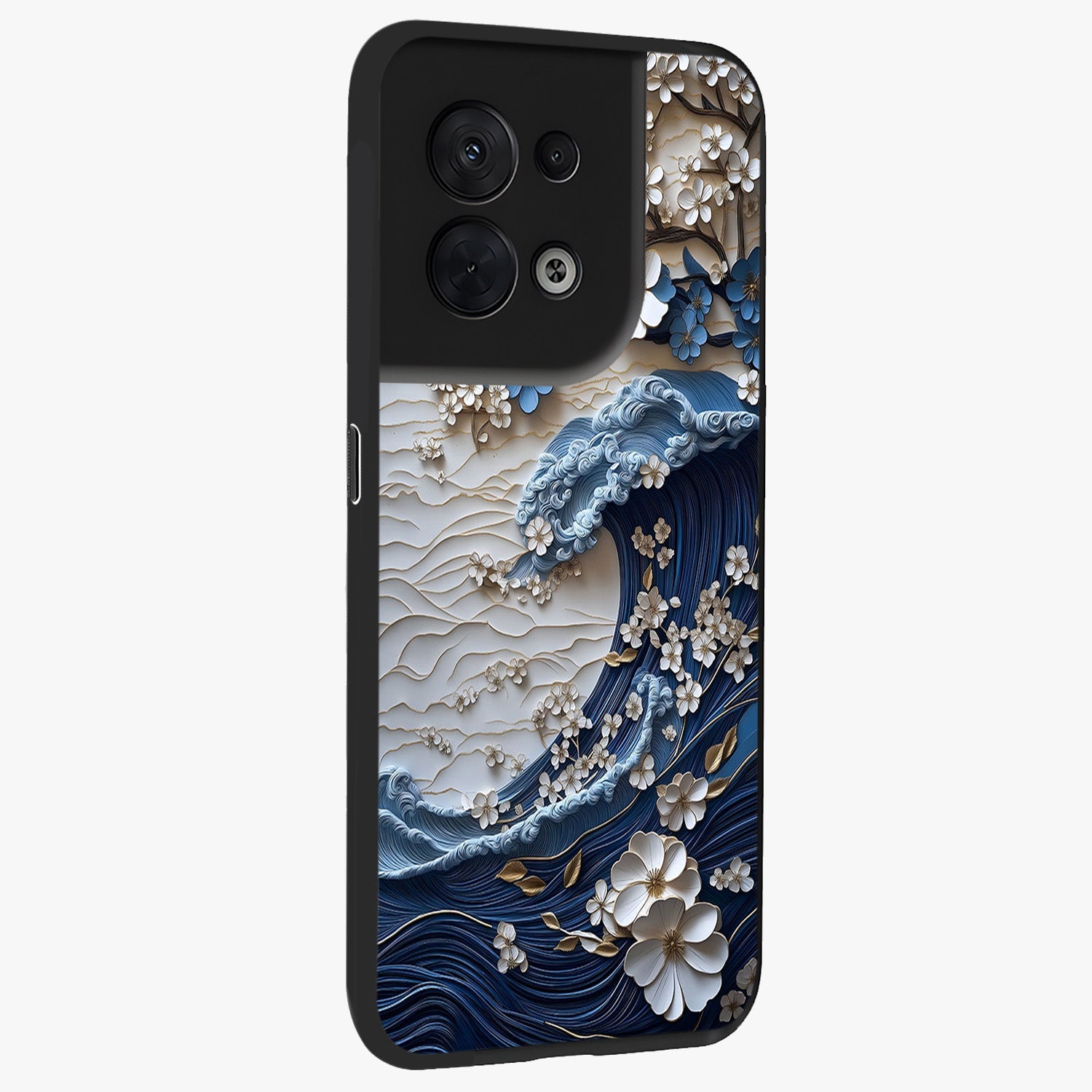 Floral Wave Origami Glass Case upright view showcasing creative floral origami artwork with artistic decorative theme.